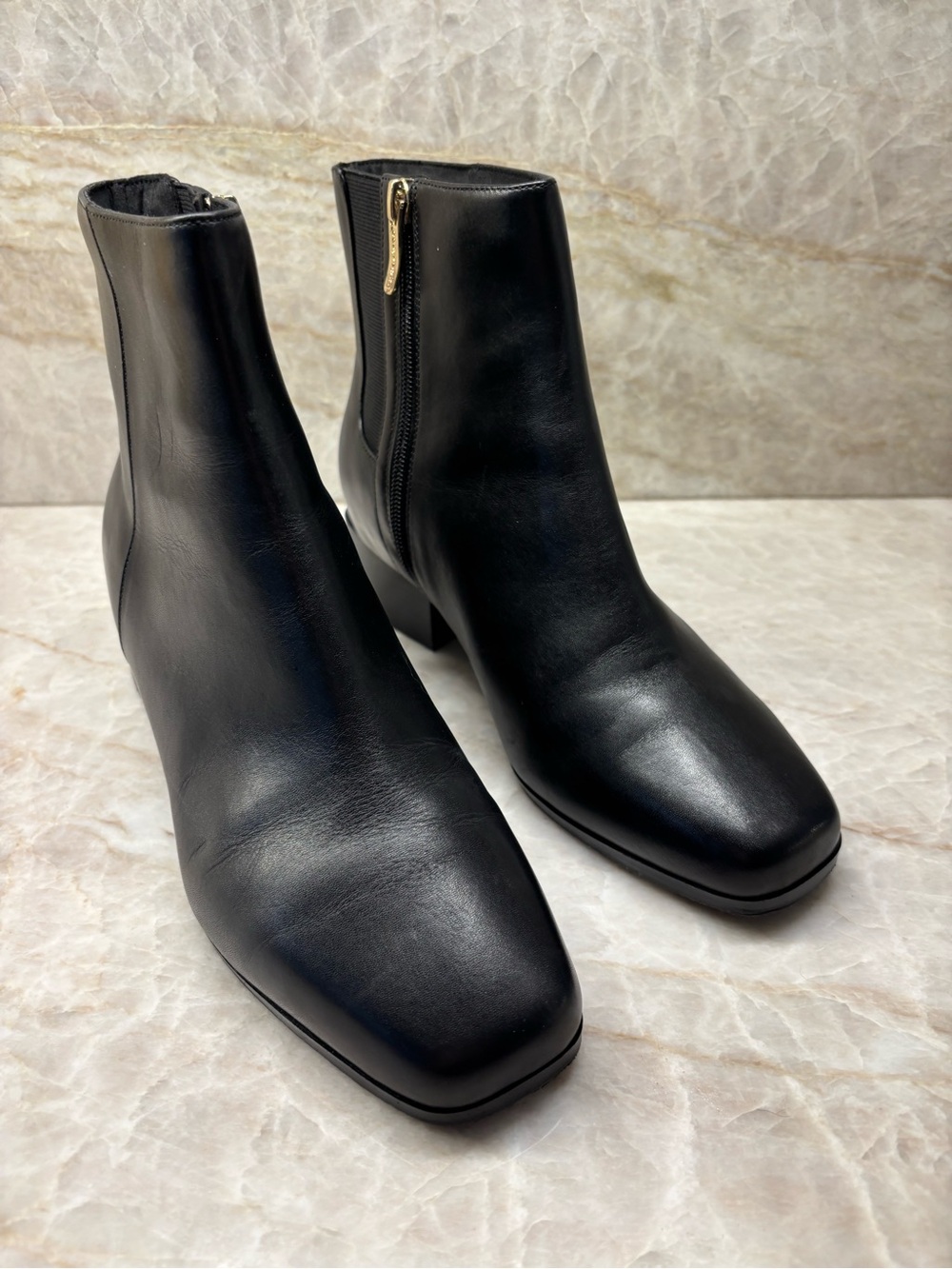 Easy Spirit Women's Black Leather Ankle Boots with Gold Zip